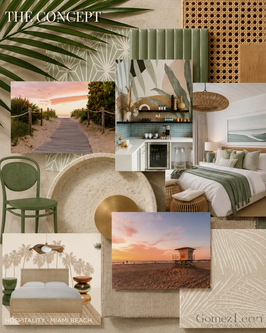Concept mood board for a Hudson South Beach hospitality design-build project